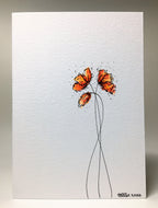 Original Hand Painted Greeting Card - Three Red and Orange Poppies Design - eDgE dEsiGn London