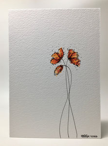 Original Hand Painted Greeting Card - Three Red and Orange Poppies Design - eDgE dEsiGn London