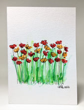 Original Hand Painted Greeting Card - Abstract Orange and Red Poppy Field - eDgE dEsiGn London