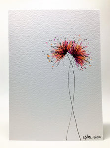 Original Hand Painted Greeting Card - Orange, Pink, Purple Spiky Flowers - eDgE dEsiGn London