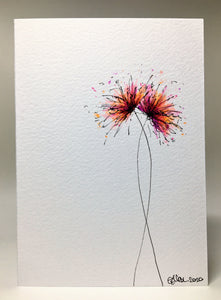 Original Hand Painted Greeting Card - Orange, Pink, Purple Spiky Flowers - eDgE dEsiGn London