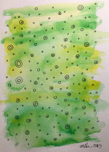 Hand-painted Greeting Card - Abstract Circle Design on Green/Yellow - eDgE dEsiGn London