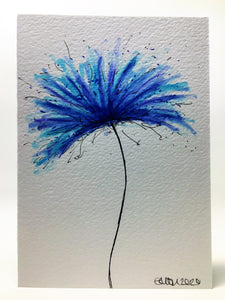 Original Hand Painted Greeting Card - Turquoise and Blue Spiky Flower - eDgE dEsiGn London