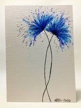 Original Hand Painted Greeting Card - Turquoise and Blue Spiky Flowers - eDgE dEsiGn London