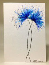 Original Hand Painted Greeting Card - Turquoise and Blue Spiky Flowers - eDgE dEsiGn London