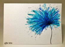 Original Hand Painted Greeting Card - Turquoise, Blue and Jade Spiky Flower - eDgE dEsiGn London