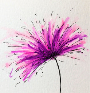 Original Hand Painted Greeting Card - Purple and Pink Spiky Flower - eDgE dEsiGn London