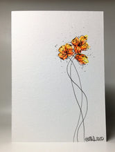 Original Hand Painted Greeting Card - Three Yellow and Orange Poppies Design - eDgE dEsiGn London