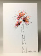 Original Hand Painted Greeting Card - Three Purple and Orange Spiky Flower Design - eDgE dEsiGn London