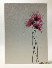 Original Hand Painted Greeting Card - Three Pink and Lilac Spiky Flower Design - eDgE dEsiGn London