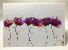 Original Hand Painted Greeting Card - Purple and Orange Poppies - eDgE dEsiGn London