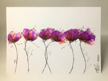 Original Hand Painted Greeting Card - Purple and Orange Poppies - eDgE dEsiGn London