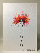 Original Hand Painted Greeting Card - Pink, Orange and Red Spiky Flowers - eDgE dEsiGn London