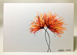 Original Hand Painted Greeting Card - Orange, Red and Pink Spiky Flower - eDgE dEsiGn London