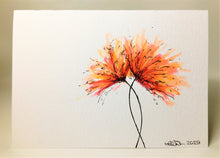 Original Hand Painted Greeting Card - Orange, Red and Pink Spiky Flower - eDgE dEsiGn London