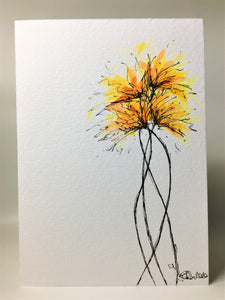 Original Hand Painted Greeting Card - Yellow and Orange Spiky Flowers - eDgE dEsiGn London