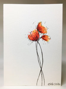 Original Hand Painted Greeting Card - Three Orange, Red and Yellow Poppies - eDgE dEsiGn London