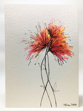 Original Hand Painted Greeting Card - Red, Pink and Yellow Spiky Flowers - eDgE dEsiGn London