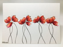 Original Hand Painted Greeting Card - 10 Red, Orange and Pink Poppies - eDgE dEsiGn London