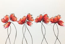 Original Hand Painted Greeting Card - 10 Red, Orange and Pink Poppies - eDgE dEsiGn London
