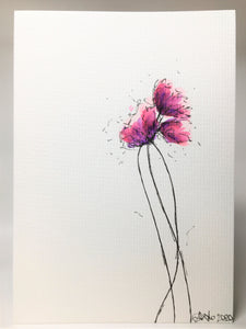 Original Hand Painted Greeting Card - Three Purple and Pink Poppies - eDgE dEsiGn London
