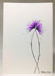 Original Hand Painted Greeting Card - Lilac and Purple Spiky Flowers - eDgE dEsiGn London