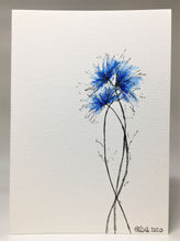Original Hand Painted Greeting Card - Blue Spiky Flowers - eDgE dEsiGn London