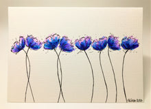 Original Hand Painted Greeting Card - 8 Blue, Lilac and Purple Poppies - eDgE dEsiGn London