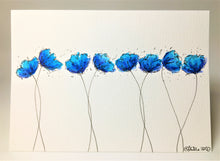 Original Hand Painted Greeting Card - 8 Turquoise, Blue and Purple Poppies - eDgE dEsiGn London