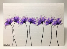 Original Hand Painted Greeting Card - 7 Lilac and Purple Spiky Flowers Landscape eDgE dEsiGn London