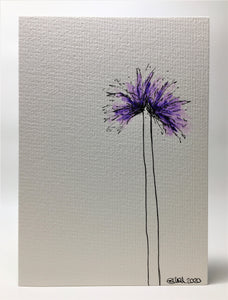 Original Hand Painted Greeting Card - Two Lilac and Purple Spiky Flowers - eDgE dEsiGn London