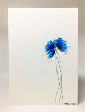 Original Hand Painted Greeting Card - Three Blue and Turquoise Poppies - eDgE dEsiGn London