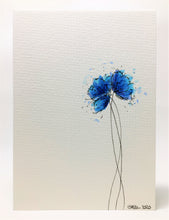 Original Hand Painted Greeting Card - Three Blue and Turquoise Poppies - eDgE dEsiGn London
