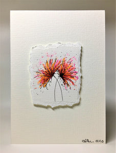 Original Hand Painted Greeting Card - Orange, Pink and Red Spiky Flowers - eDgE dEsiGn London