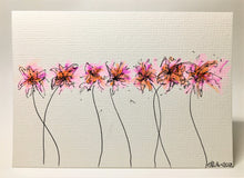 Original Hand Painted Greeting Card - 7 Pink and Orange Flowers - eDgE dEsiGn London
