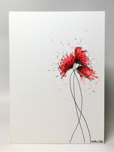 Original Hand Painted Greeting Card - Abstract Red and Pink Poppies - eDgE dEsiGn London