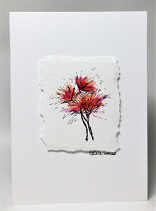 Original Hand Painted Greeting Card - Red, Orange and Pink Spiky Flowers - eDgE dEsiGn London
