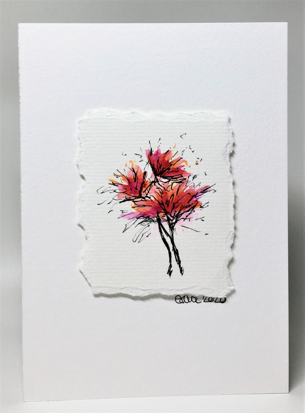 Original Hand Painted Greeting Card - Red, Orange and Pink Spiky Flowers - eDgE dEsiGn London