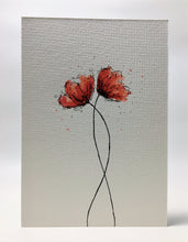 Original Hand Painted Greeting Card - Two Small Red and Orange Poppies - eDgE dEsiGn London