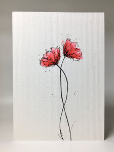 Original Hand Painted Greeting Card - Two Small Red Poppies - eDgE dEsiGn London