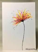 Original Hand Painted Greeting Card - Orange, Yellow and Pink Spiky Flower - eDgE dEsiGn London