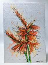 Original Hand Painted Greeting Card - Orange, Red, Yellow and Gold Montbretia Flower - eDgE dEsiGn London