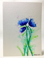 Original Hand Painted Greeting Card - Turquoise, Blue and Green Poppy Design - eDgE dEsiGn London