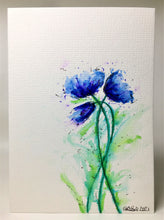 Original Hand Painted Greeting Card - Turquoise, Blue and Green Poppy Design - eDgE dEsiGn London