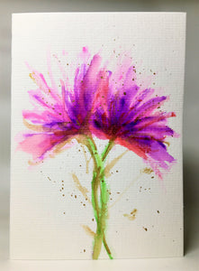 Original Hand Painted Greeting Card - Pink, Purple and Gold Flowers - eDgE dEsiGn London