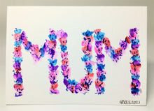 Original Hand Painted Mother's Day Card - Pink, Blue and Purple Flower MUM - eDgE dEsiGn London