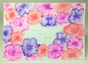 Original Hand Painted Mother's Day Card - Purple, Pink and Magenta Flowers - eDgE dEsiGn London