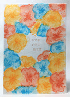 Original Hand Painted Mother's Day Card - Yellow, Orange and Turquoise Flowers - eDgE dEsiGn London