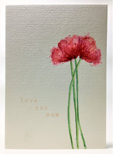 Original Hand Painted Mother's Day Card - Red Poppies - eDgE dEsiGn London