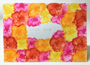 Original Hand Painted Greeting Card - Pink, Red, Orange and Yellow Flowers - eDgE dEsiGn London